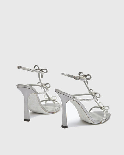 Ilaria Rhinestone Bow Strap Sandals In Silver