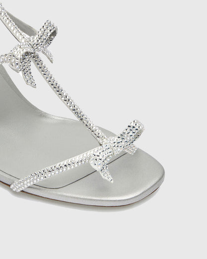 Ilaria Rhinestone Bow Strap Sandals In Silver