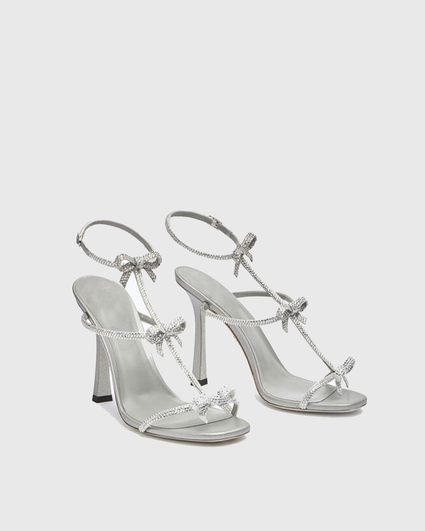 Ilaria Rhinestone Bow Strap Sandals In Silver