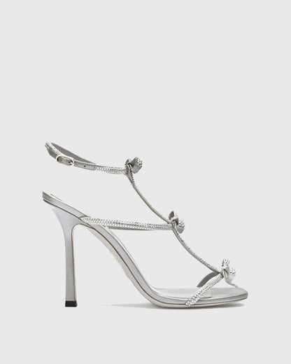 Ilaria Rhinestone Bow Strap Sandals In Silver
