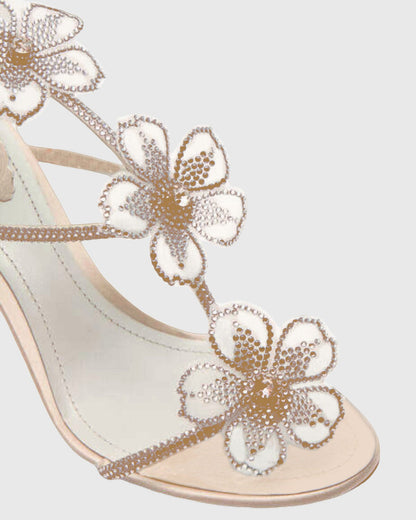 Ilaria Rhinestone Flower Strap Sandals In Gold