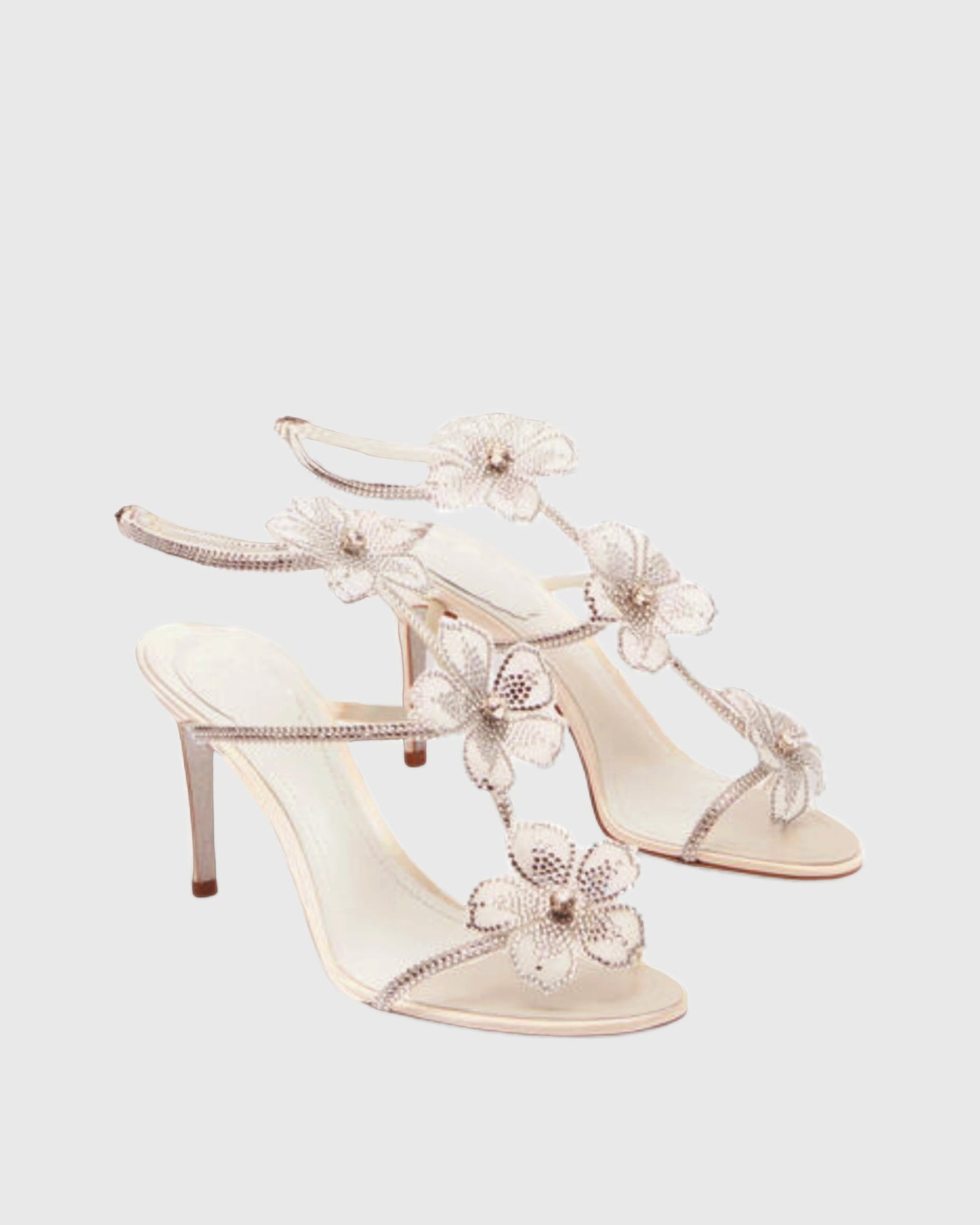 Ilaria Rhinestone Flower Strap Sandals In Gold