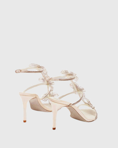 Ilaria Rhinestone Flower Strap Sandals In Gold