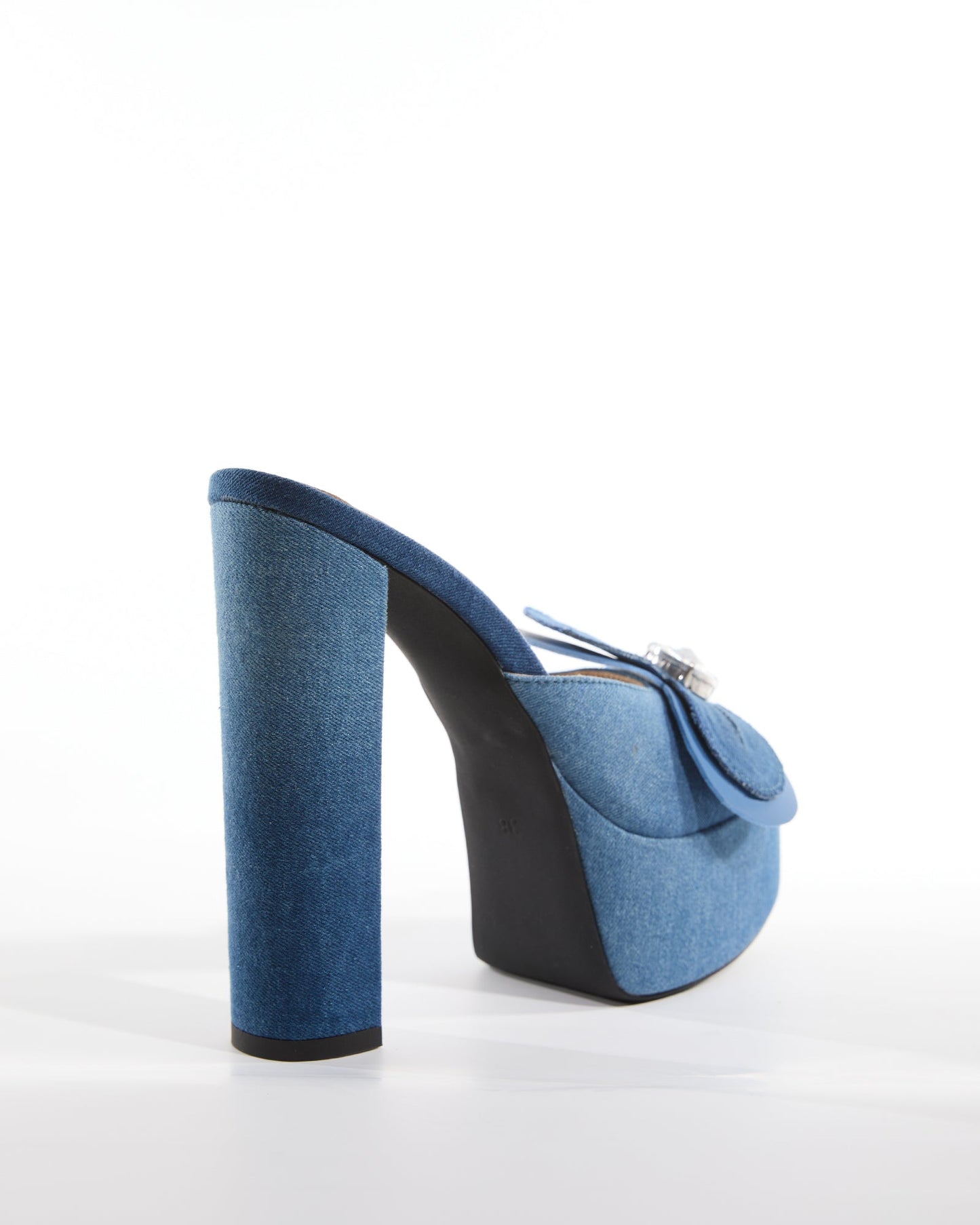 India Diamond Flowers Platform Mules In Blue