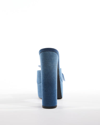 India Diamond Flowers Platform Mules In Blue