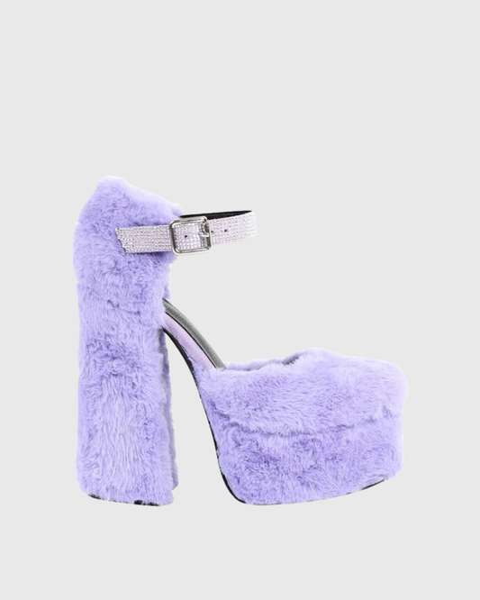 Indie Faux Fur Platform Pumps In Lavender