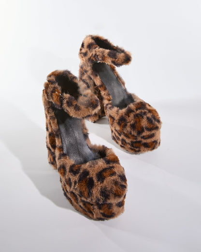 Indie Faux Fur Platform Pumps In Leopard