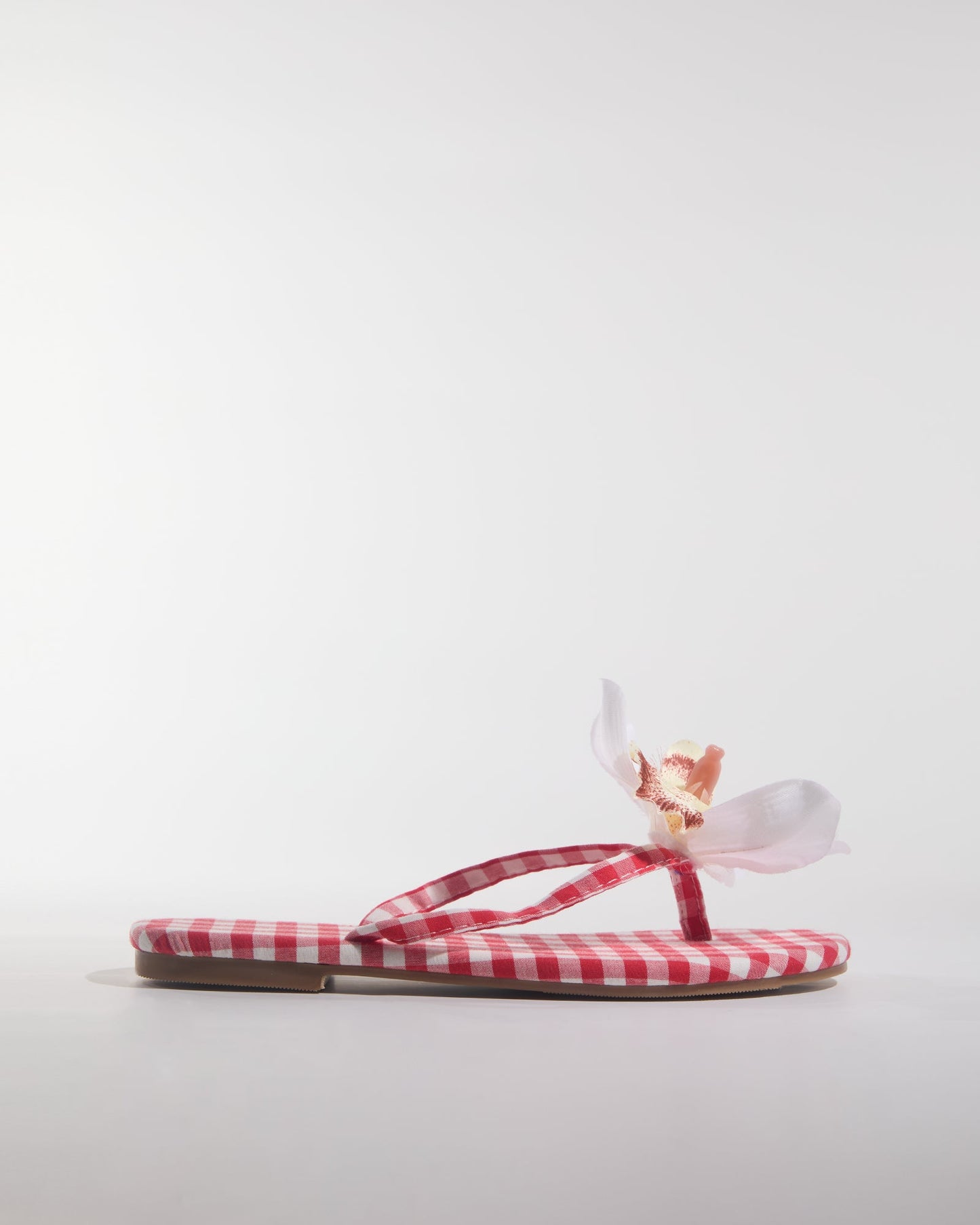 Indigo Plaid 3D Flower Slippers In Red