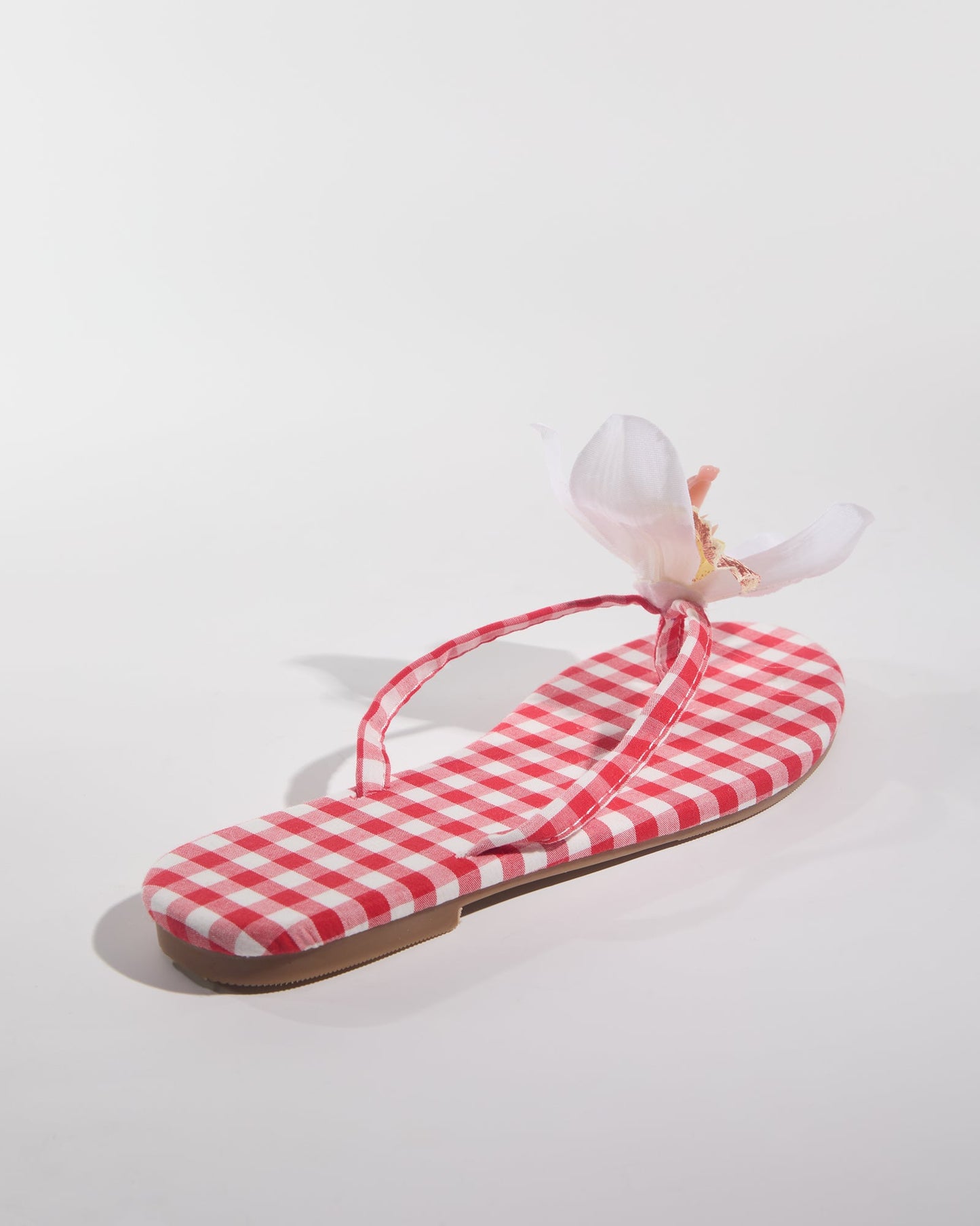 Indigo Plaid 3D Flower Slippers In Red