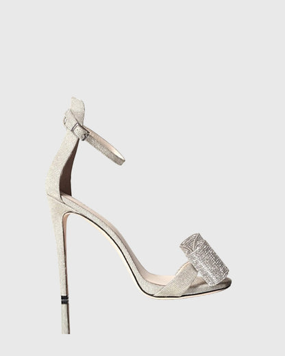 Ines Crystal Bow Sparkle Sandals In Silver