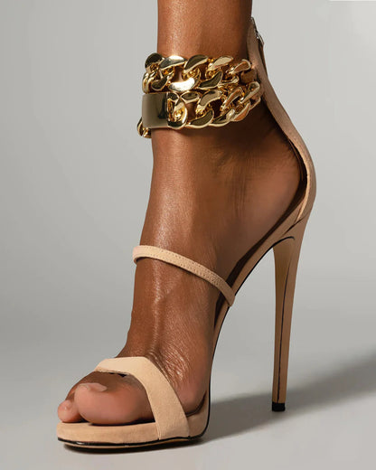 Iolanda Metal Chain Strap Sandals In Nude