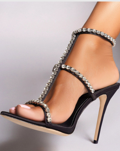 Iolanda Rhinestone Strap Sandals In Black