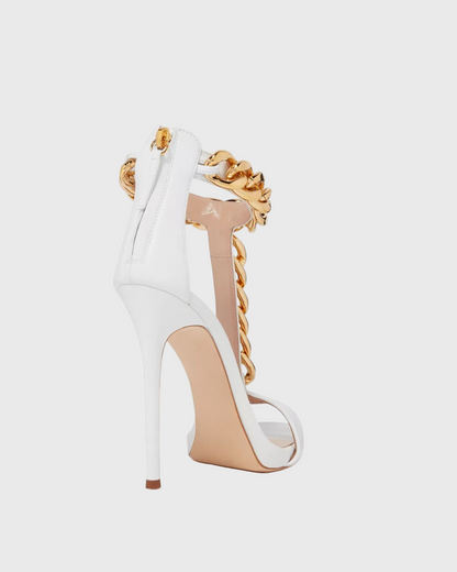 Iolanda T Strap Metal Chain Sandals In White