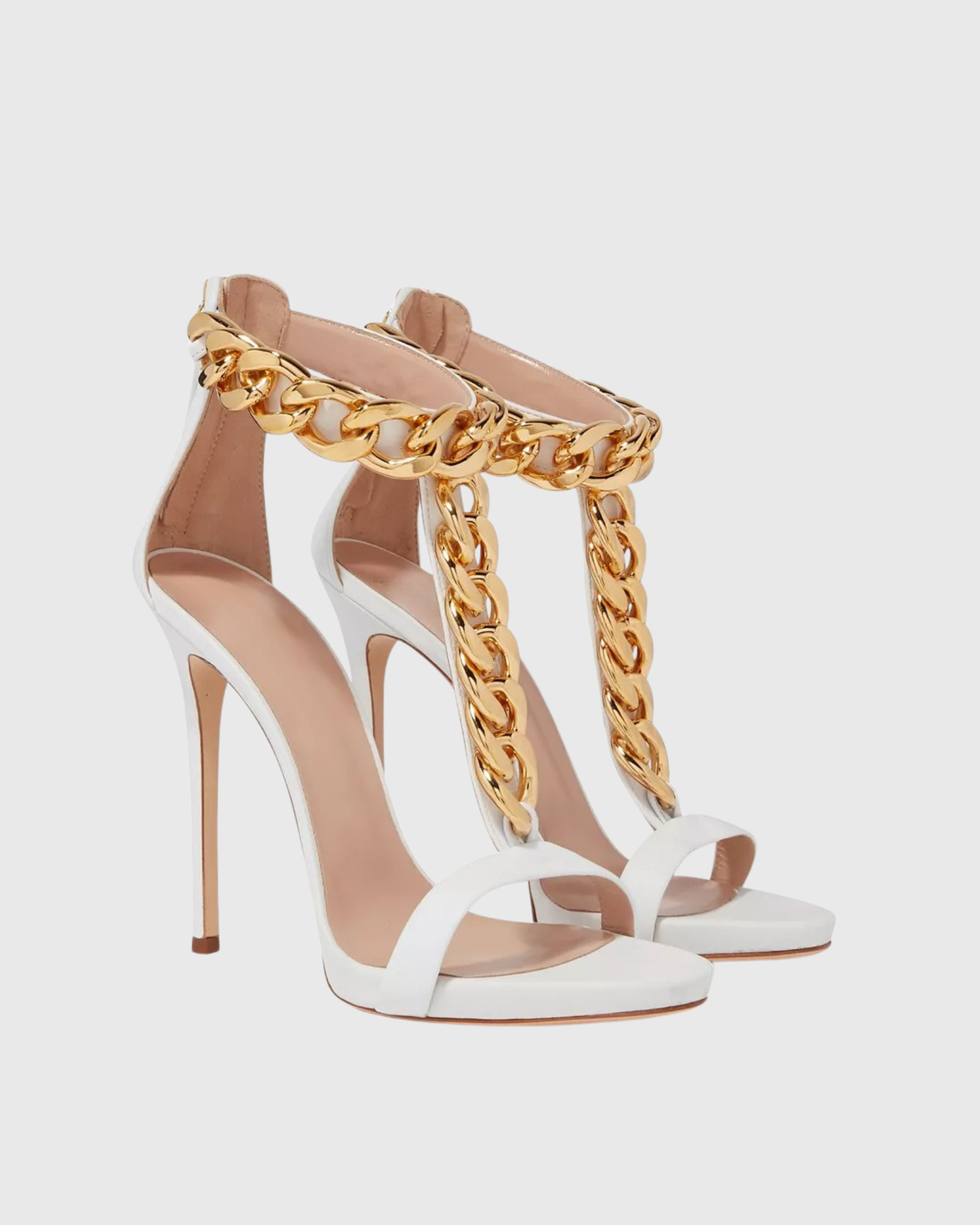 Iolanda T Strap Metal Chain Sandals In White