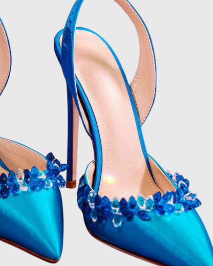 Irene Rhinestone Slingback Pumps In Blue