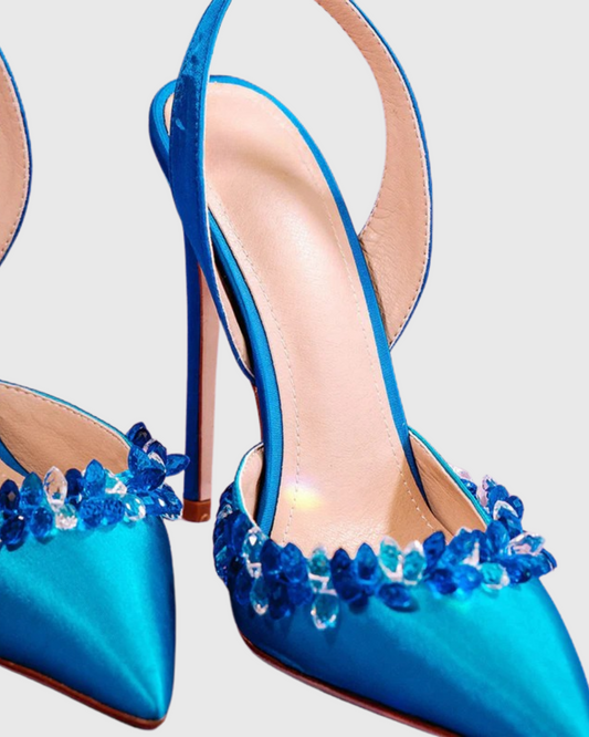 Irene Rhinestone Slingback Pumps In Blue