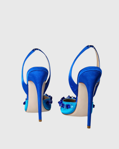Irene Rhinestone Slingback Pumps In Blue