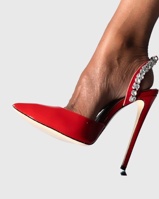 Irene Rhinestone Slingback Pumps In Red