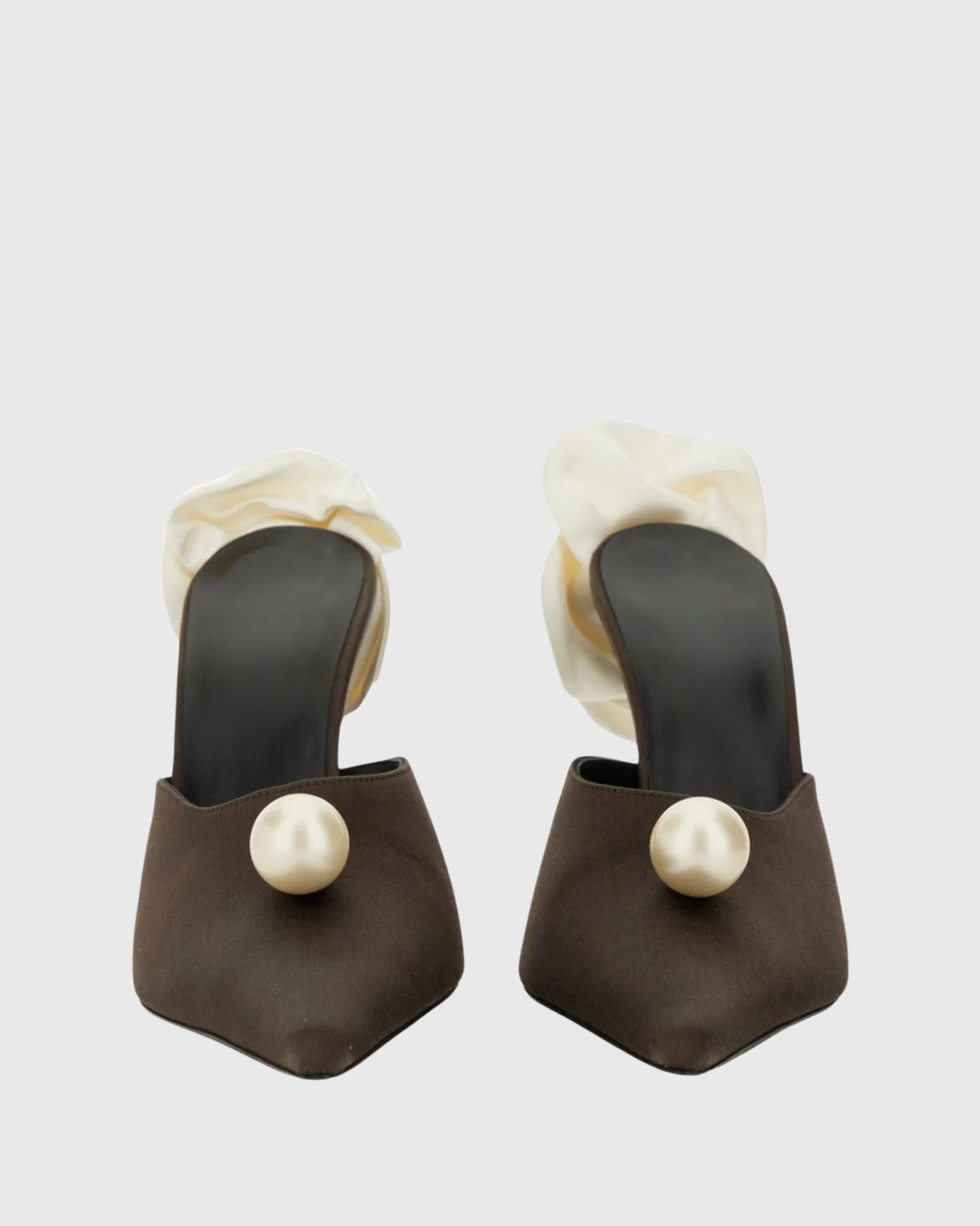 Isotta Flower Embellished Pearl Satin Mules In Brown