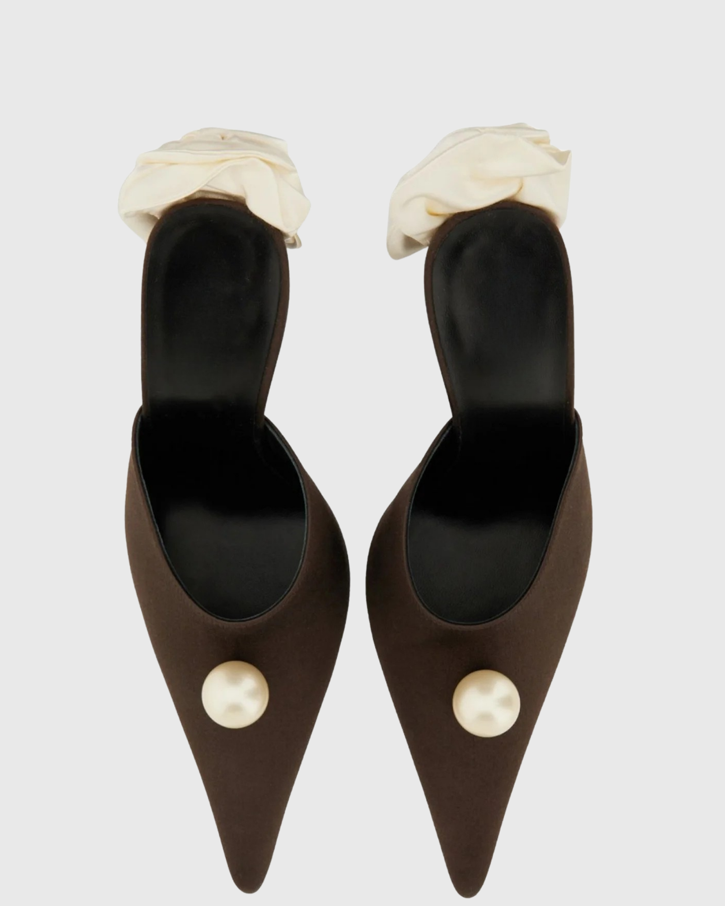 Isotta Flower Embellished Pearl Satin Mules In Brown