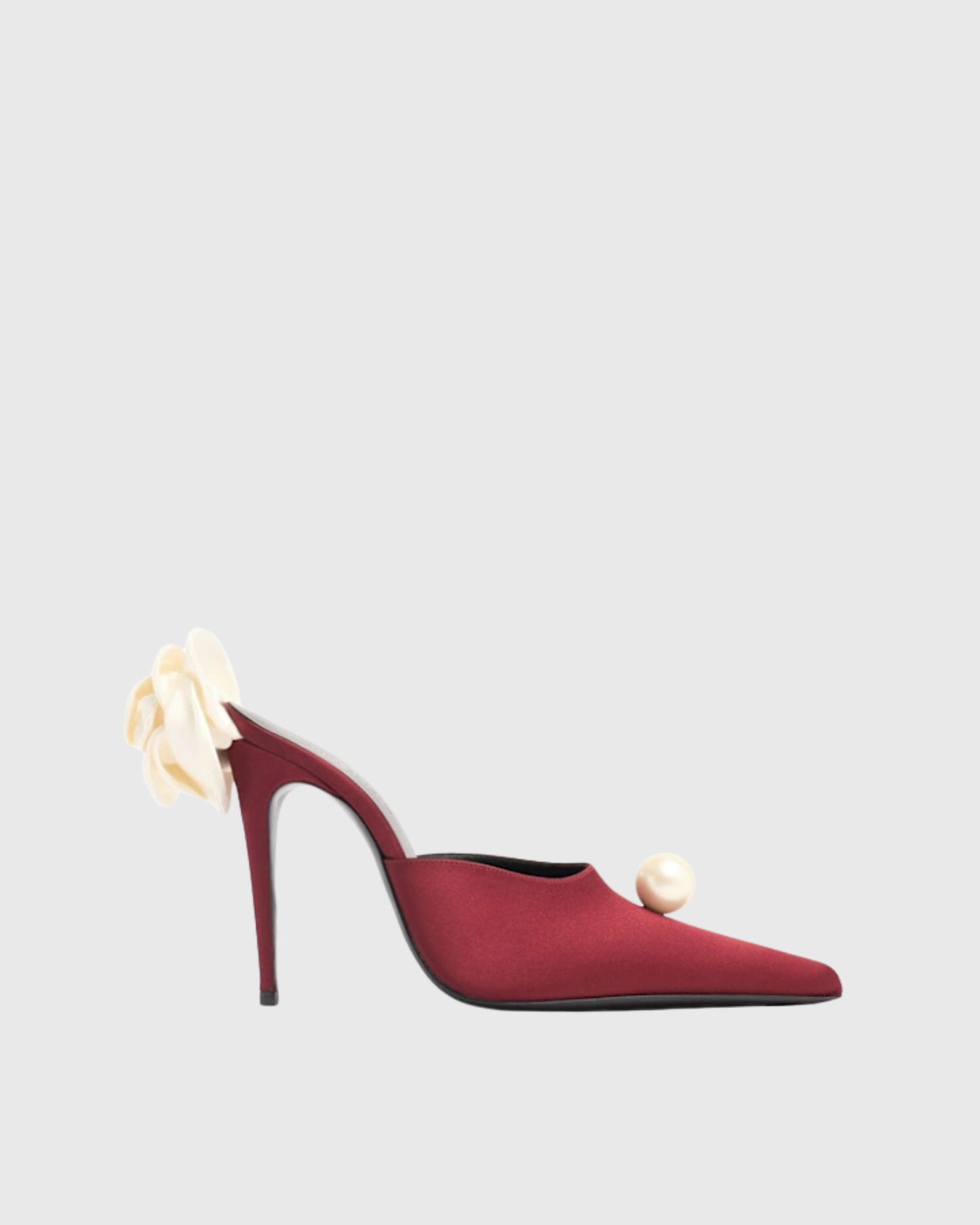 Isotta Flower Embellished Pearl Satin Mules In Wine