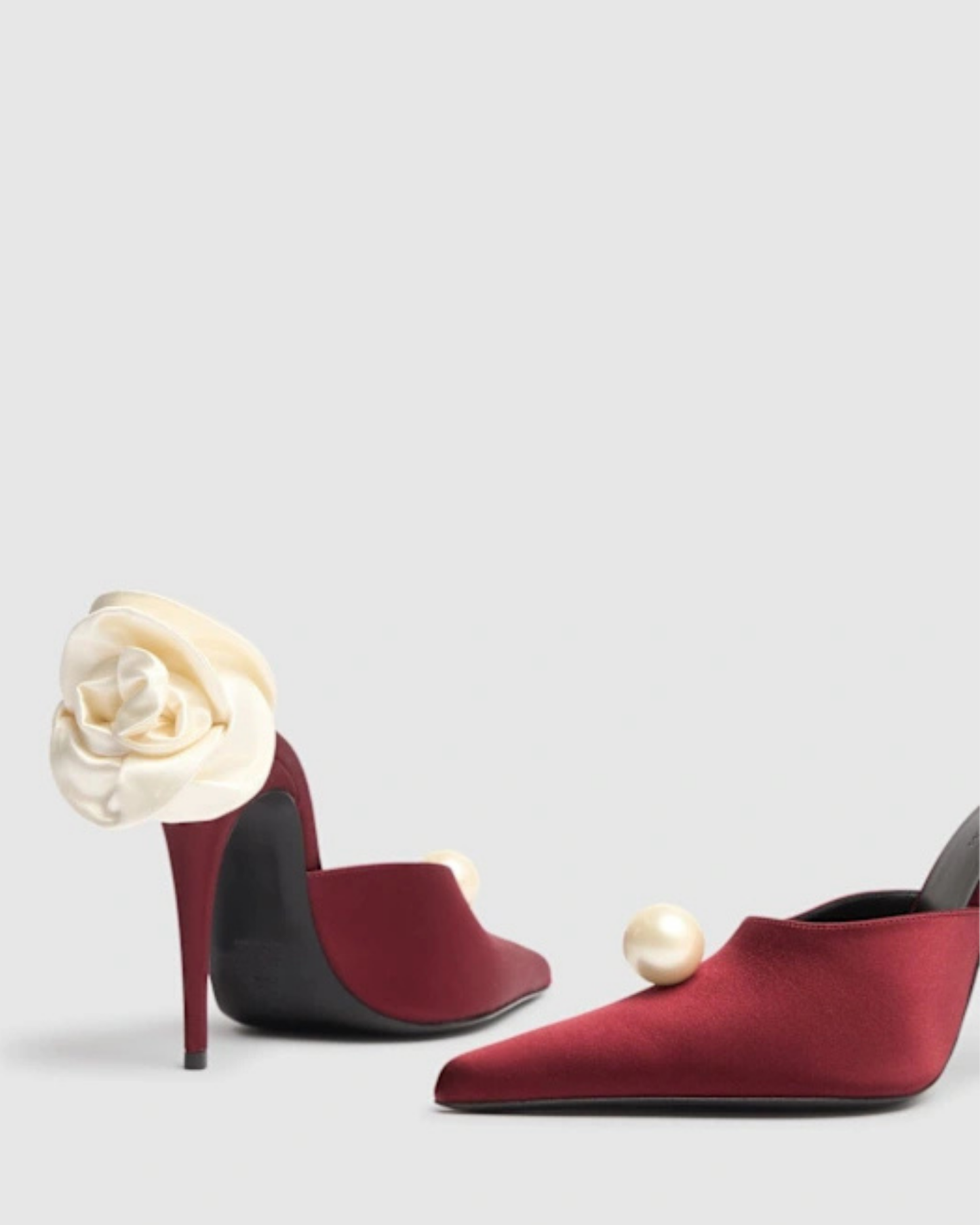 Isotta Flower Embellished Pearl Satin Mules In Wine