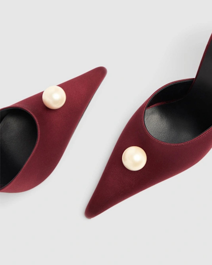 Isotta Flower Embellished Pearl Satin Mules In Wine