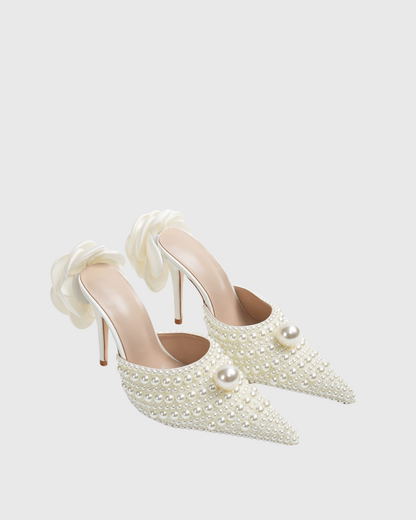 Isotta Pearl Embellished Mules In White