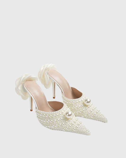 Isotta Pearl Embellished Mules In White