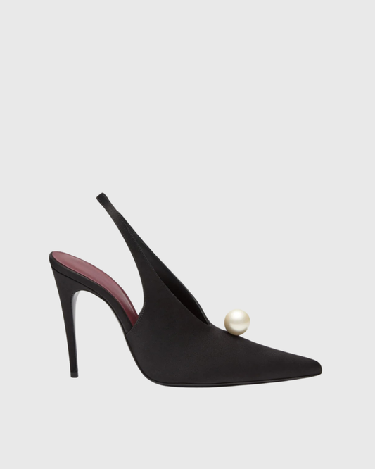 Isotta Pearl Satin Slingback Pumps In Black