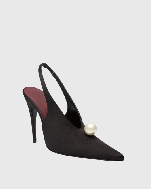 Isotta Pearl Satin Slingback Pumps In Black