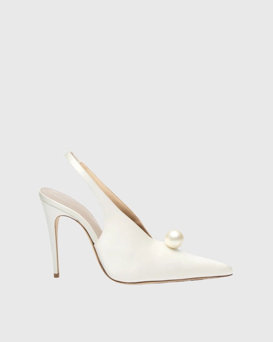 Isotta Pearl Satin Slingback Pumps In White