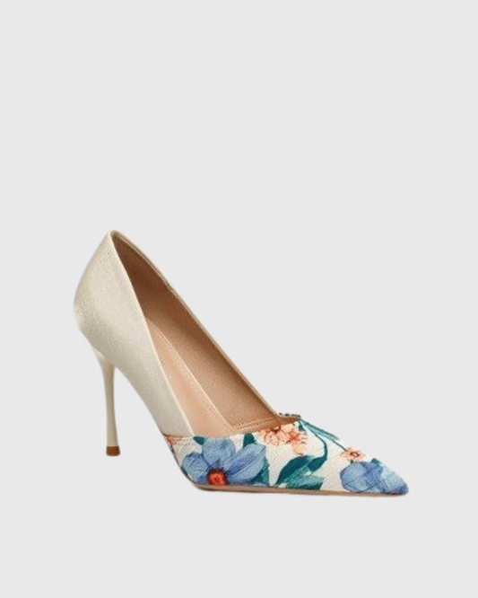 Itala Floral Print Splicing Pumps In Ivory