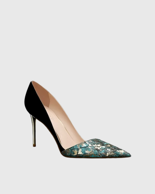 Itala Snake Print Vintage Pumps In Green