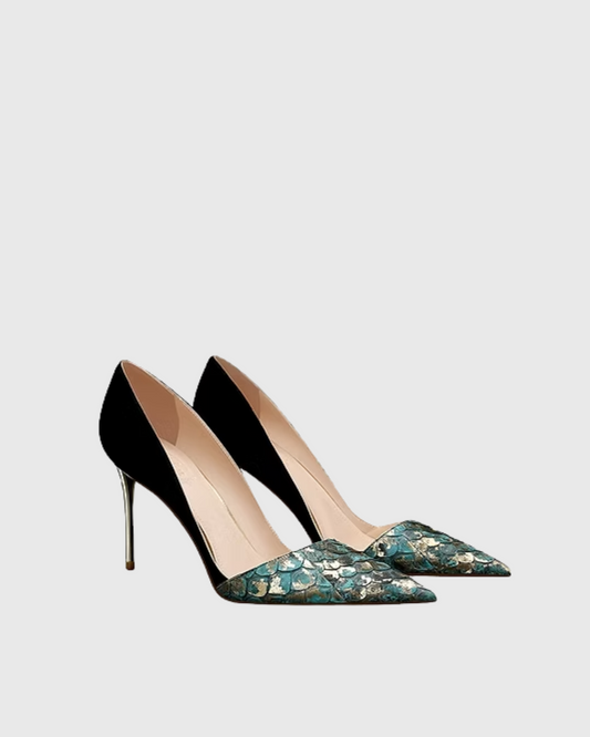 Itala Snake Print Vintage Pumps In Green
