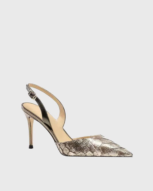 Itala Snake Print Vintage Slingback Pumps In Champagne