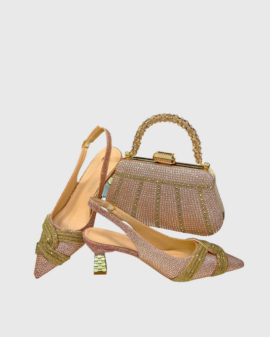 Italia Rhinestone Embellished Pumps & Bags Set In Pink