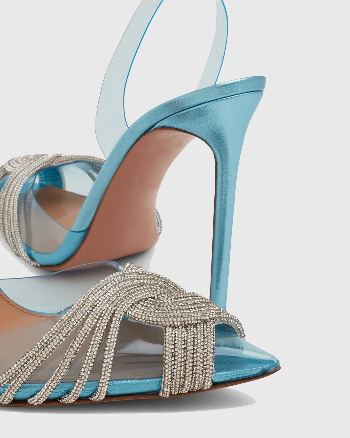 Italia Rhinestone Woven PVC Slingback Pumps In Blue
