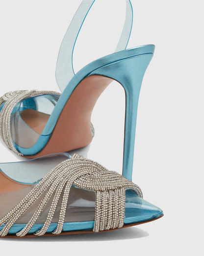 Italia Rhinestone Woven PVC Slingback Pumps In Blue