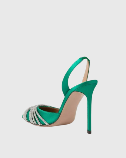 Italia Rhinestone Woven Satin Pumps In Green