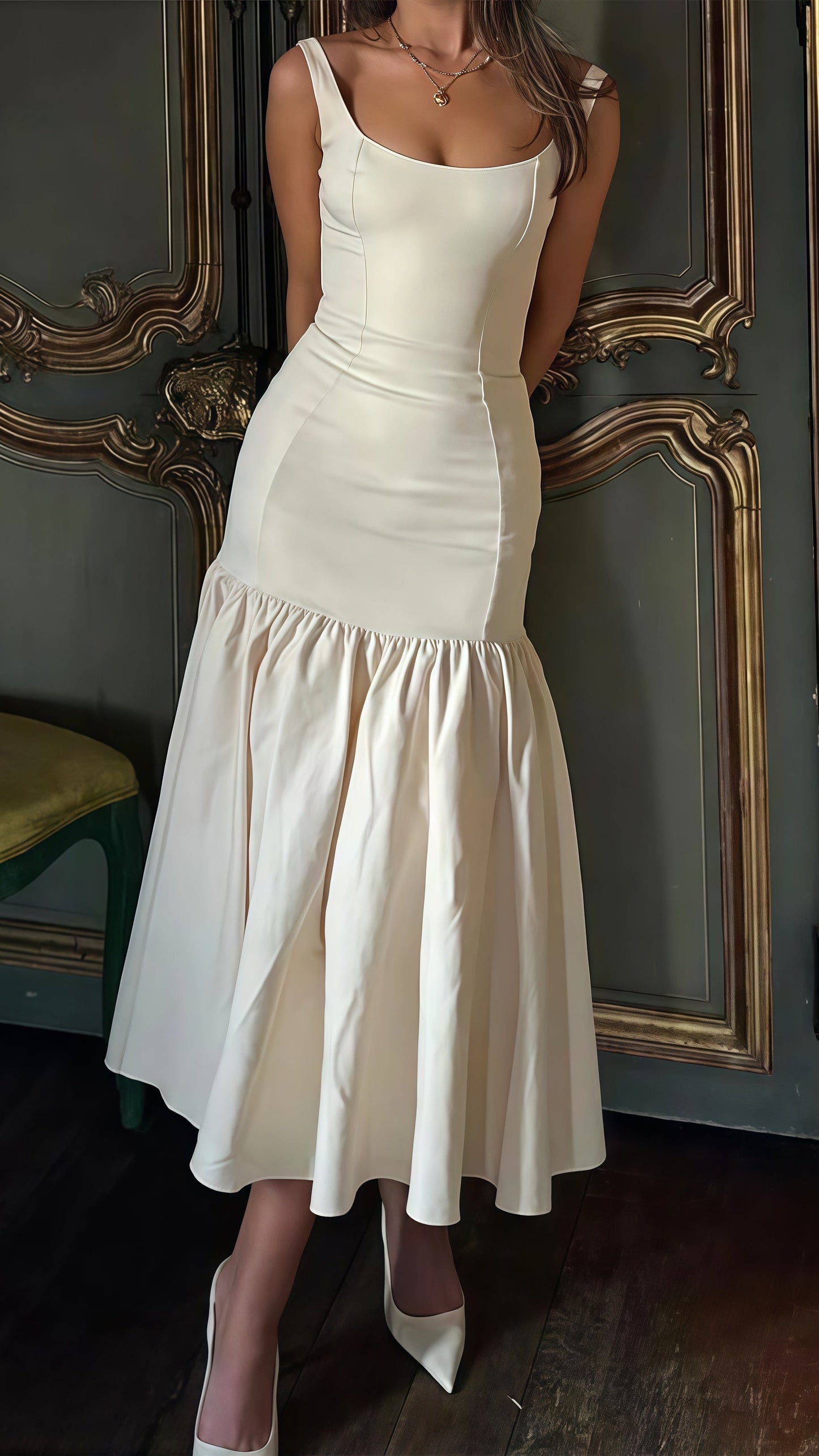 Ivory Mermaid Party Dress, Square Neck Wedding Dress