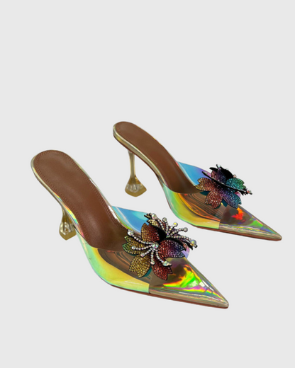 Jade Color Flower Laser Slippers