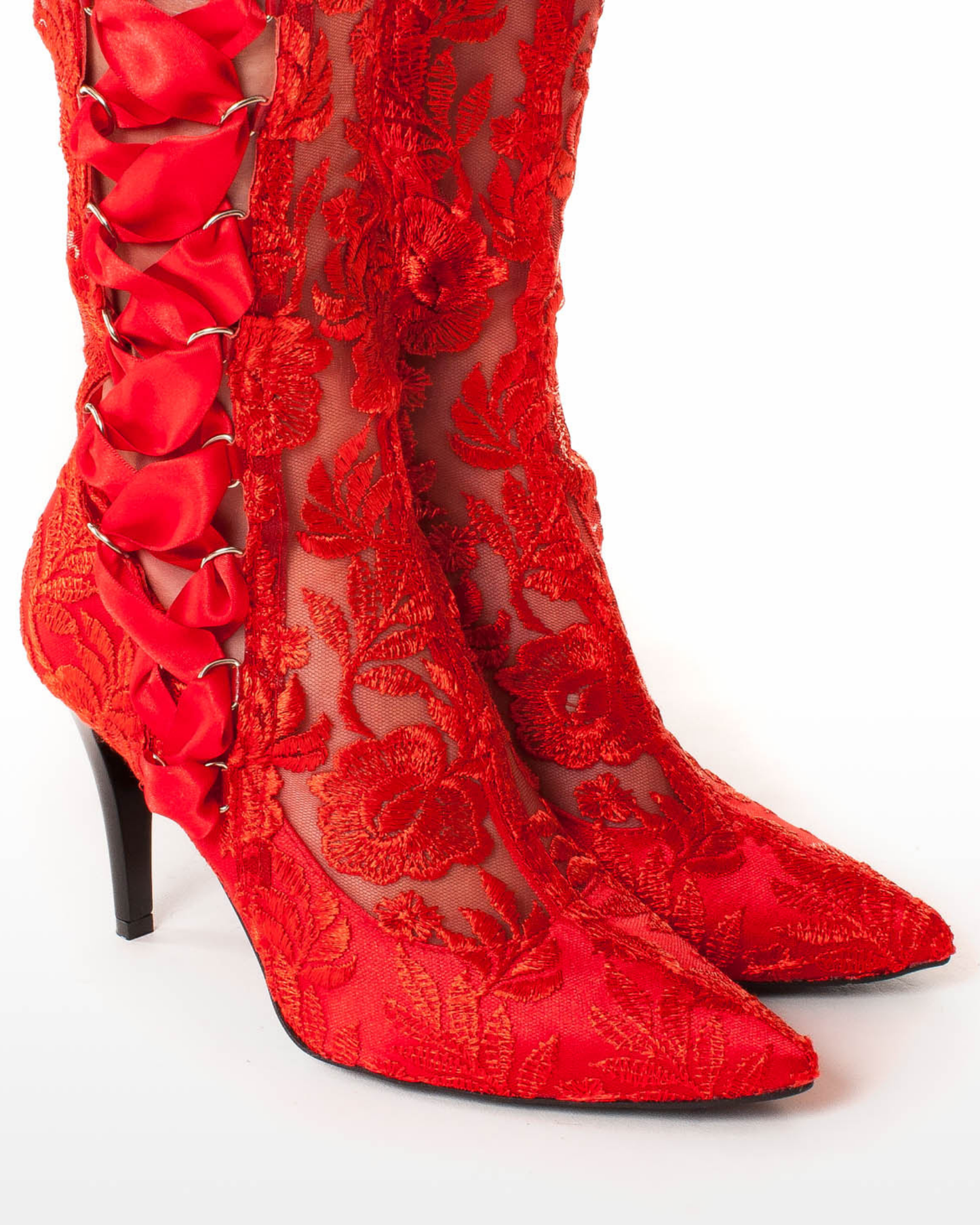 James Lace Over The Knee Boots In Red