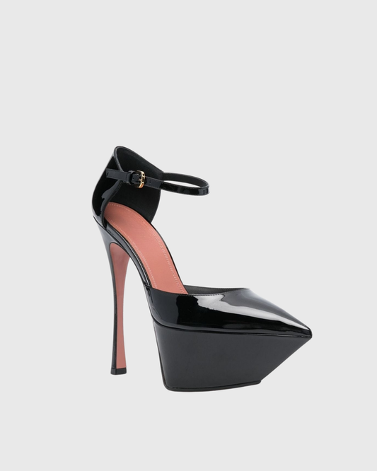 Agata Leather Strap Platform Heels In Black