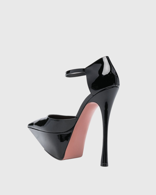 Agata Leather Strap Platform Heels In Black