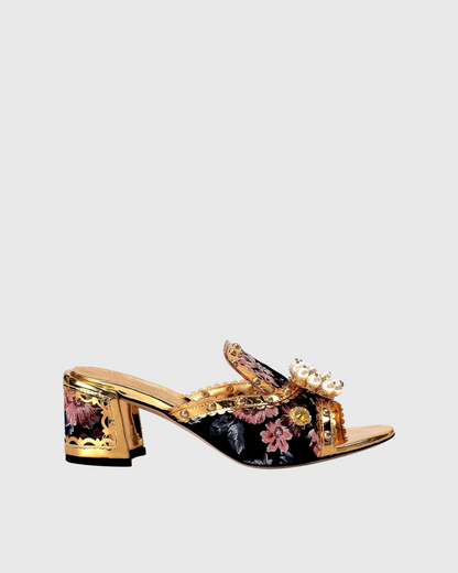 Jewel Vintage Embellished Slippers In Black