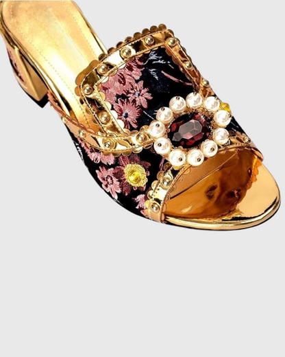 Jewel Vintage Embellished Slippers In Black