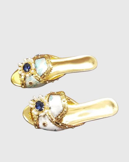 Jewel Vintage Embellished Slippers In Green