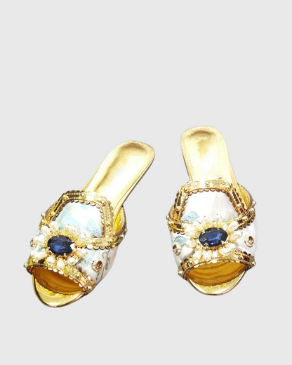 Jewel Vintage Embellished Slippers In Green