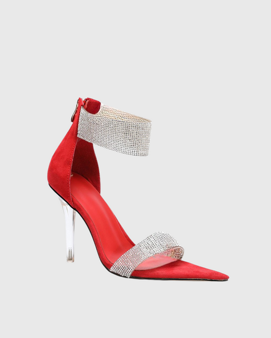 June Rhinestone Strap Sandals In Red